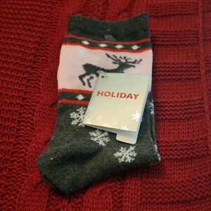 Festive Reindeer Socks - Pink and Gray